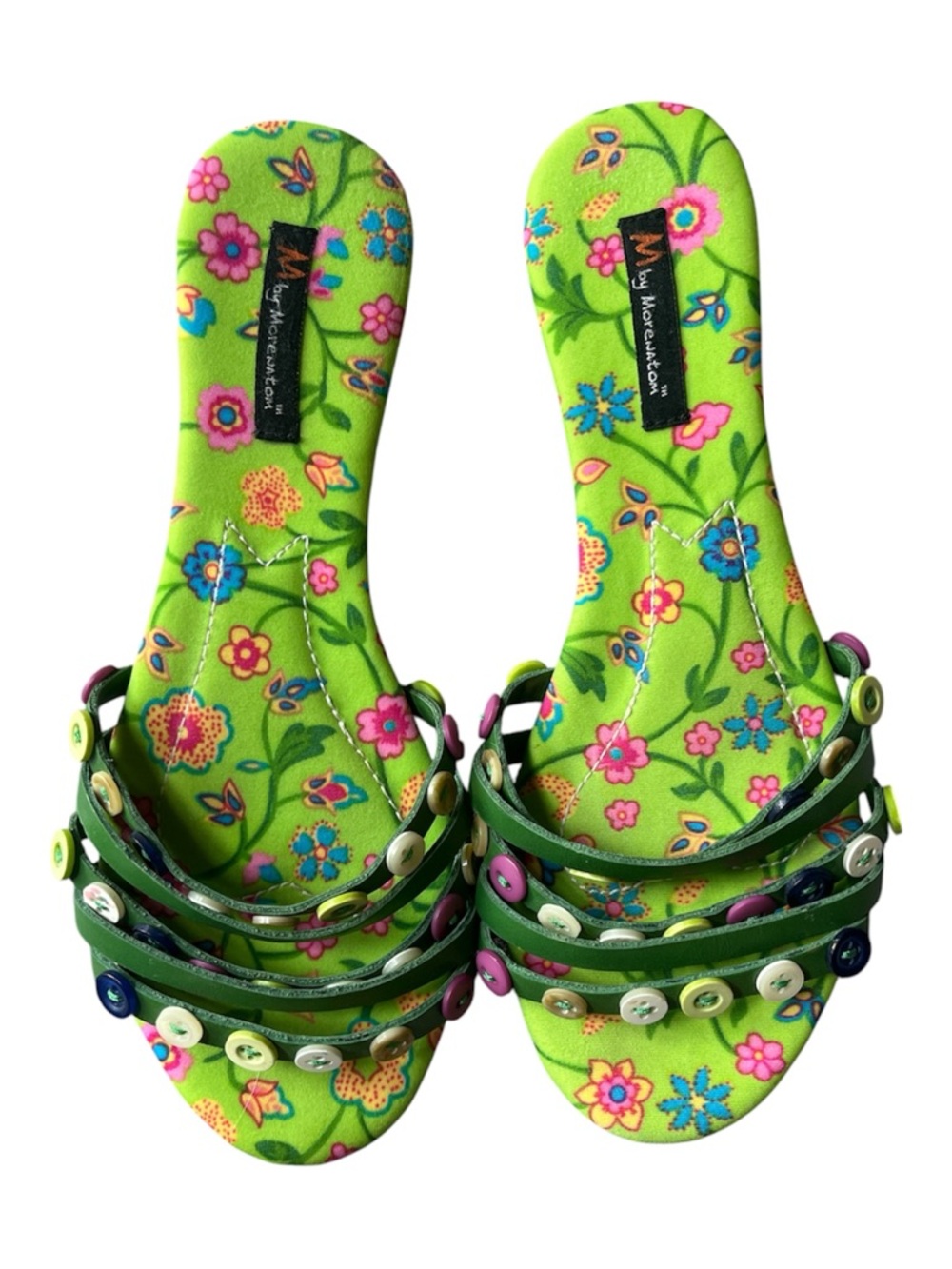 Green Floral Button-Detail Women's Slide Sandals made in Brazil 🇧🇷